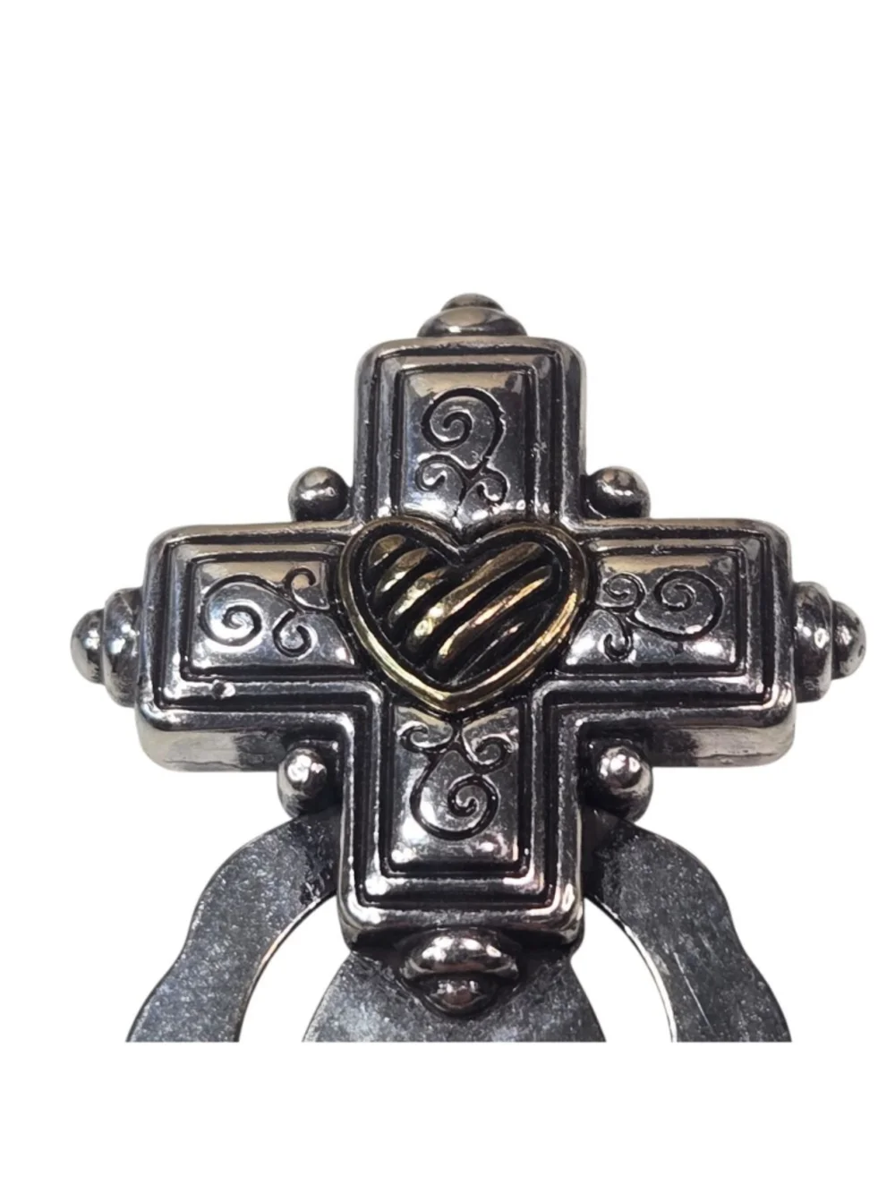 Brighton Bookmark Dual Tone Silver and Gold Cross Heart Page Marker Collectible